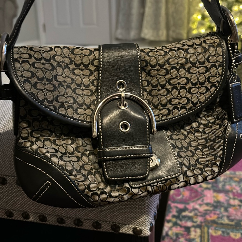 Small black and grey Coach purse